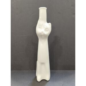 Vintage Tall White Glass Cat Wine Liquor Decanter Stylish Pop Art 13” Barware
